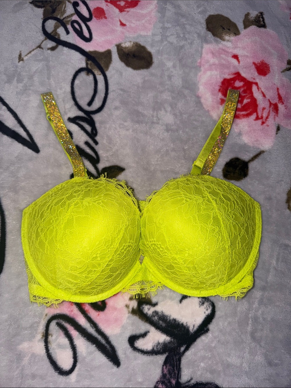 Victoria's Secret Neon Lace Push-Up Bra - Bright Yellow